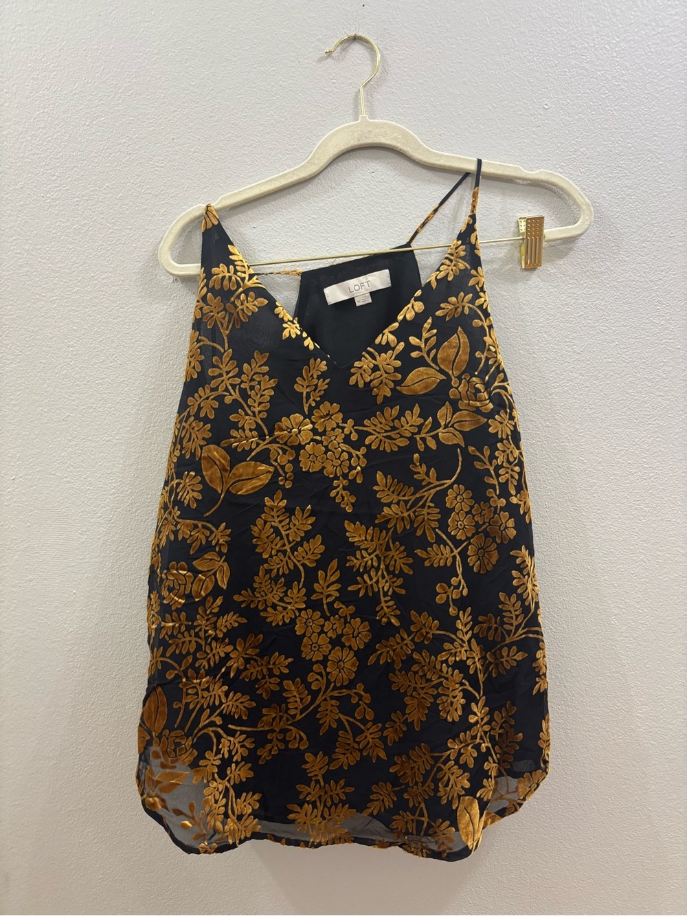 LOFT Black & Gold velvet Floral V-Neck Camisole